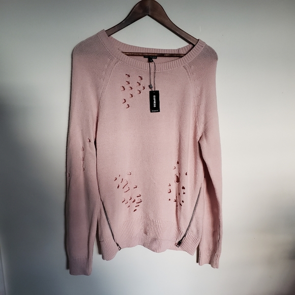 Express Distressed Sweater Pale Pink NWT Medium - Picture 10 of 10
